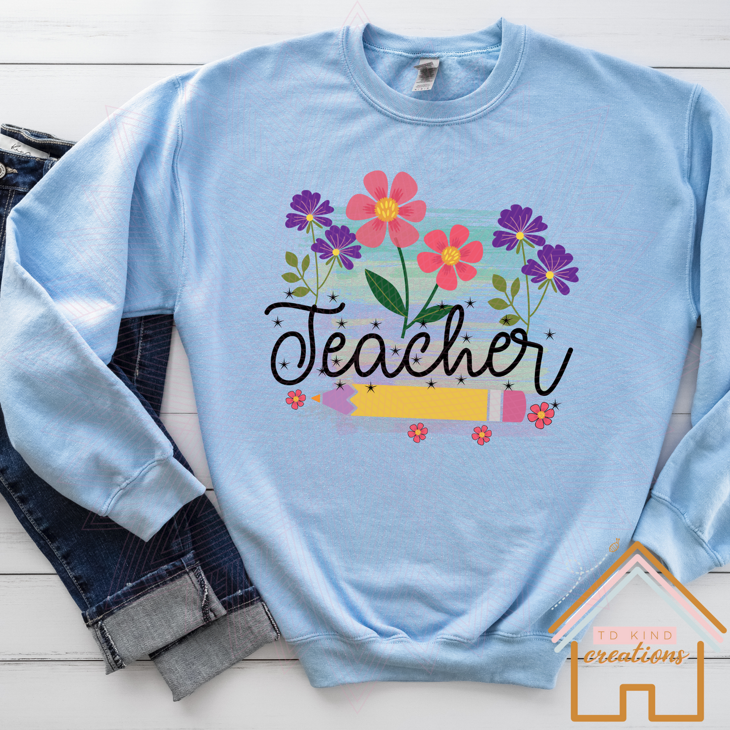 T54 - Teacher (flowers) - HTV PRINT ONLY